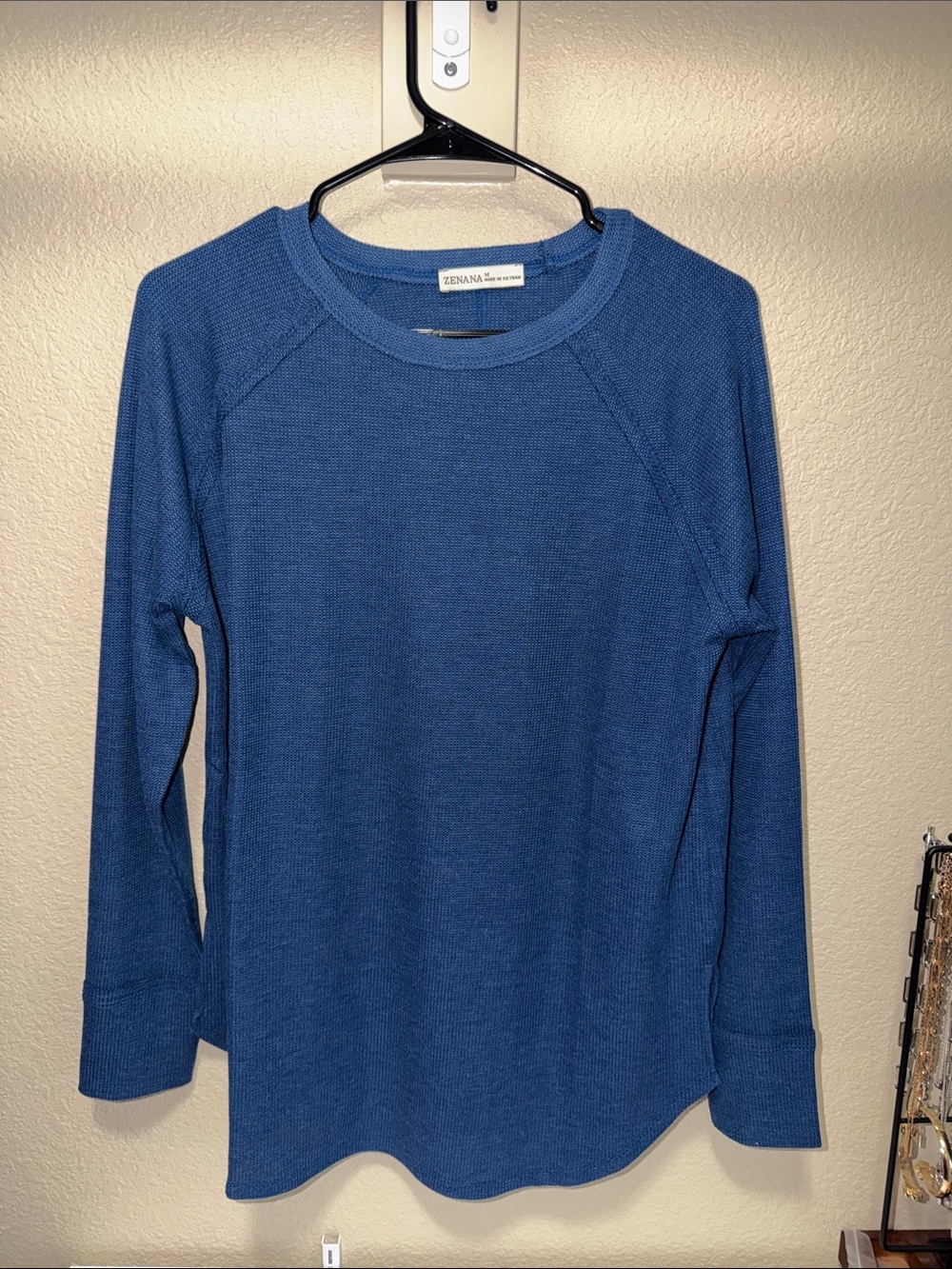 Zenana Waffle Dark Navy Long Sleeve Top